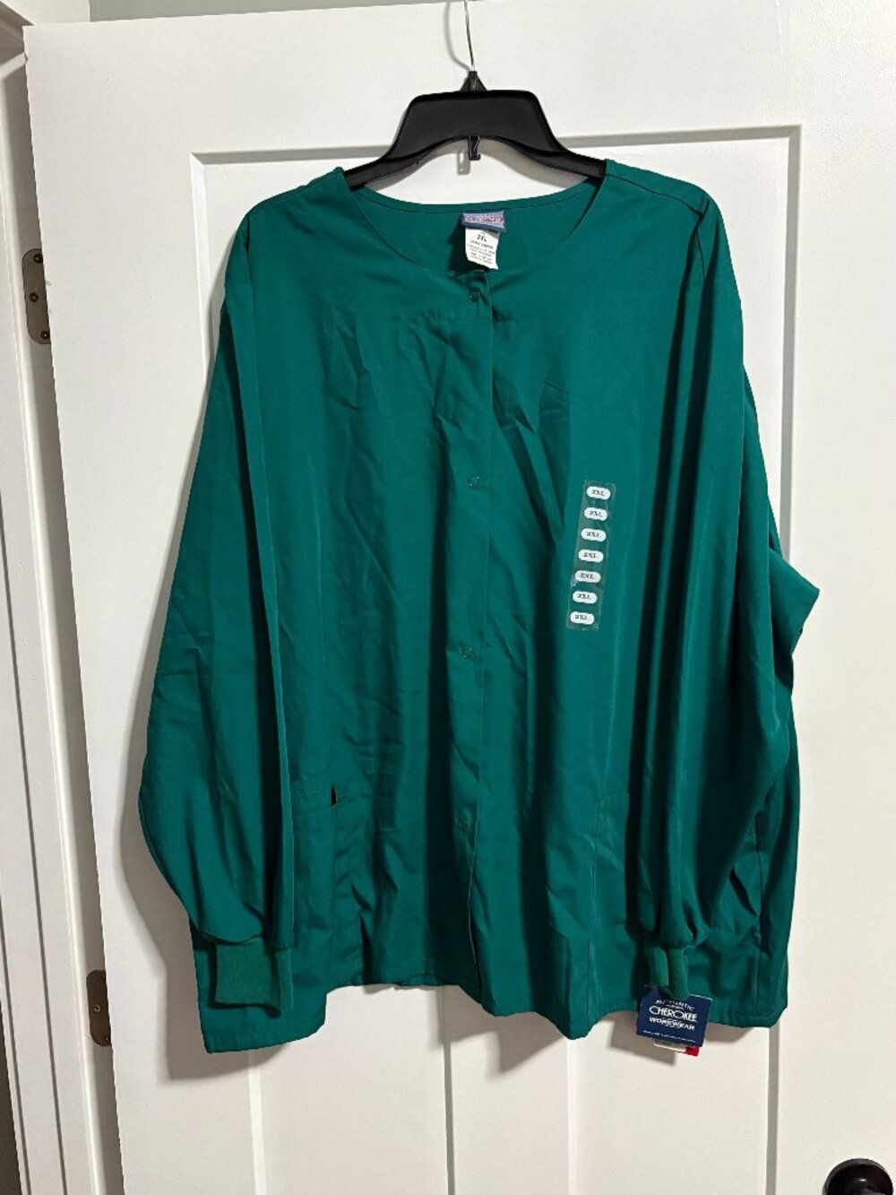 Cherokee Workwear Uniform Scrub Jacket Coat Hunter Green sz 2XL L/S NEW